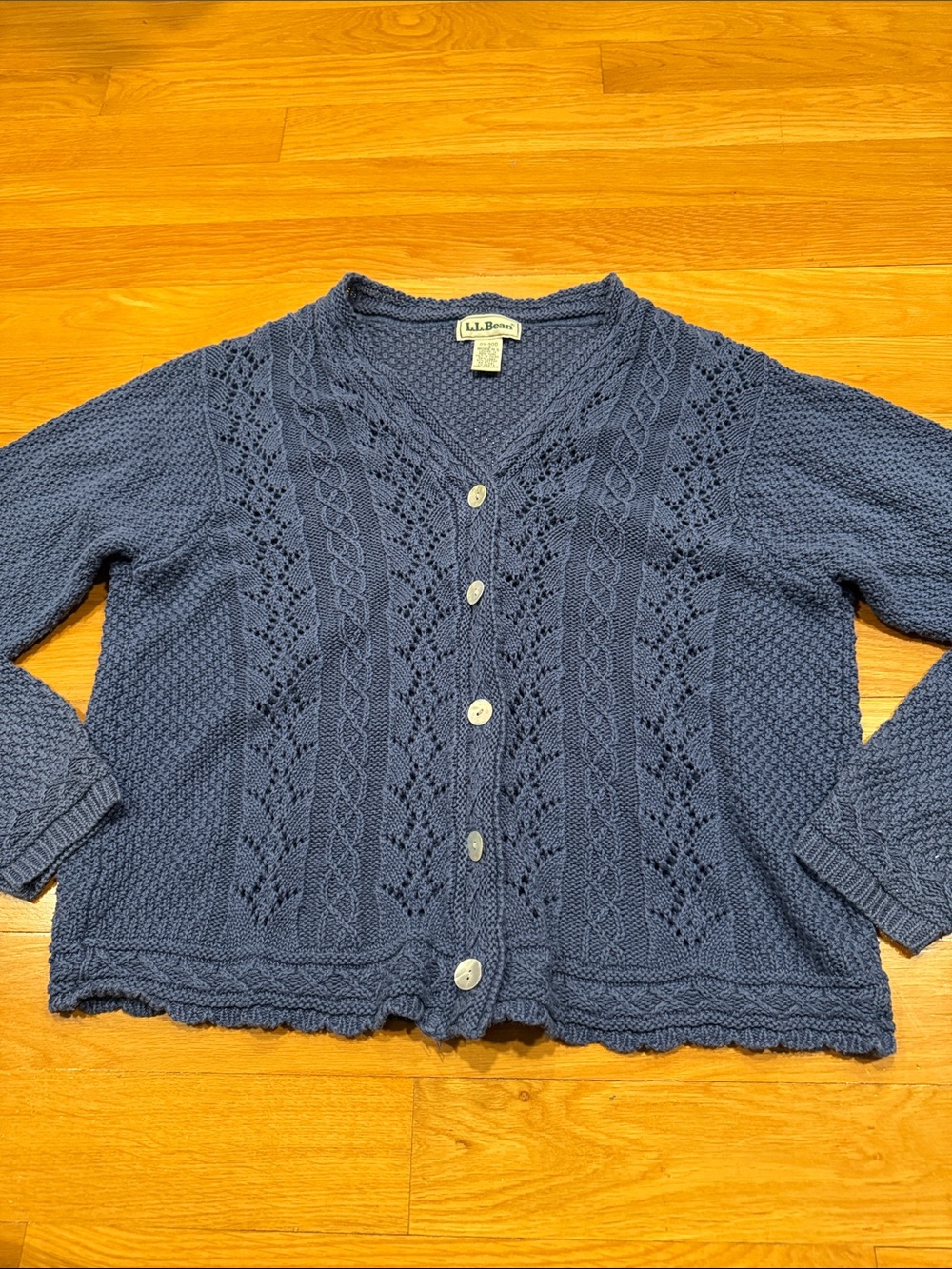 L.L.Bean linen blend button cardigan sweater size large .